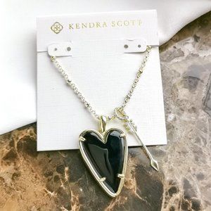 Gold Ansley Heart Black Obsidian Long Necklace